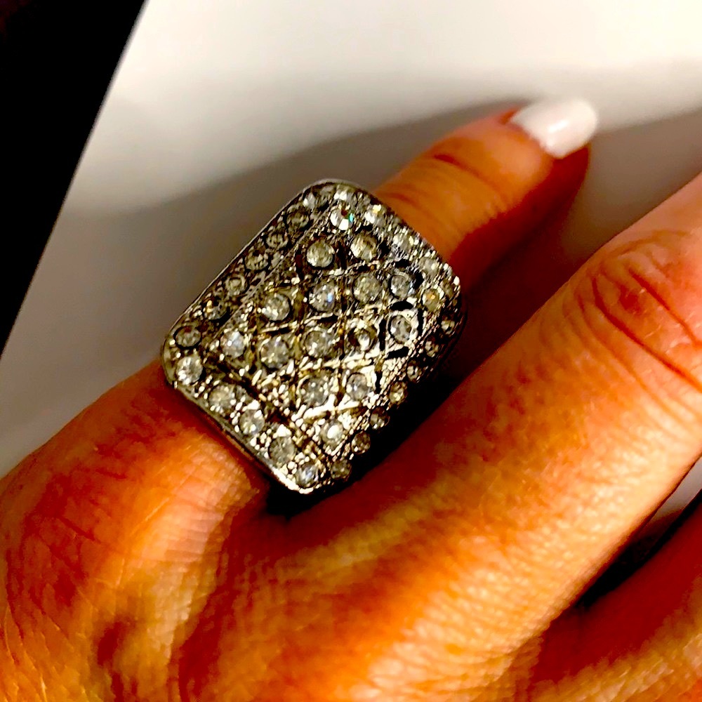 Large rectangular crystal ring